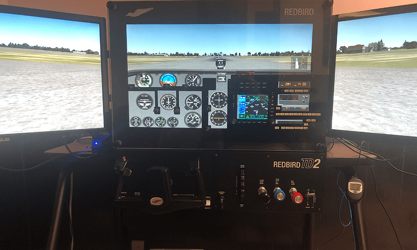 Inside cockpit view of Redbird TD-2